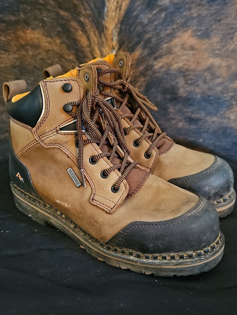 Men's Brown Work Boots with Black Toe Cap